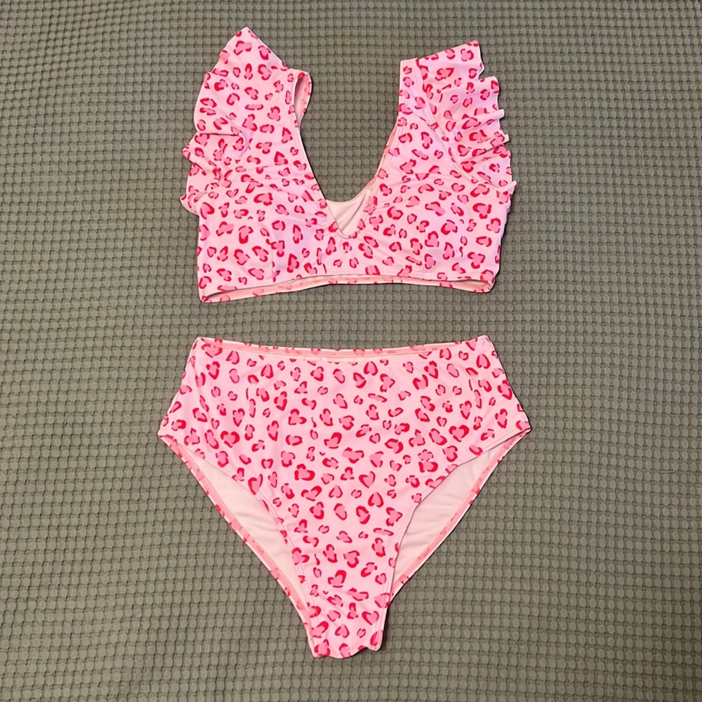 SHEIN Leopard Ruffle Trim Bikini Swimsuit- Never Worn
